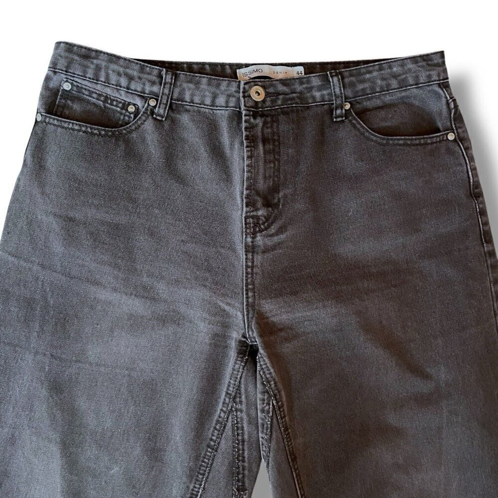 Issimo Womens Jeans Sz 44 34" Waist Black Wash Denim Wide Leg Raw Hem Crop - Picture 4 of 8